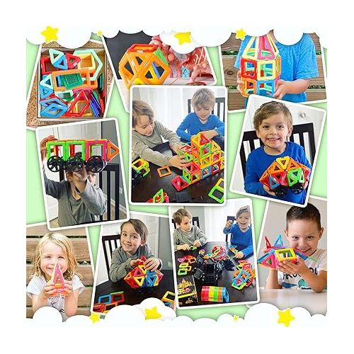  Coodoo Magnetic Tiles with 2 Cars Magnetic Toys for 3 4 5 6 7 8+ Year Old Boys Girls, Magnetic Blocks Building Set for Toddlers STEM Creativity Educational Toys for Kids Age 3-6