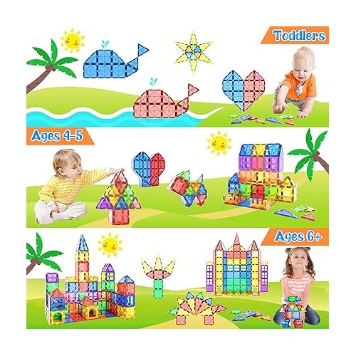  Magnetic Tiles Kids Toys STEM Magnet Toys for Toddler Magnetic Blocks Building Toys Preschool Learning Sensory Montessori Toys for 3+ Year Old Boys and Girls, Safe Creativity Toddler Kids Toys