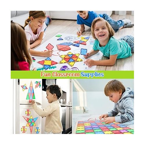  Magnetic Tiles Kids Toys STEM Magnet Toys for Toddler Magnetic Blocks Building Toys Preschool Learning Sensory Montessori Toys for 3+ Year Old Boys and Girls, Safe Creativity Toddler Kids Toys