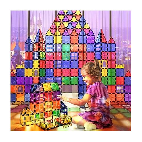  Magnetic Tiles Kids Toys STEM Magnet Toys for Toddler Magnetic Blocks Building Toys Preschool Learning Sensory Montessori Toys for 3+ Year Old Boys and Girls, Safe Creativity Toddler Kids Toys