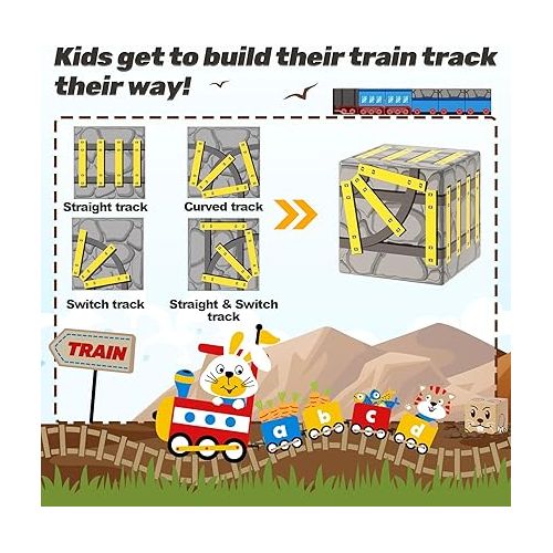  Magnetic Blocks - Build Mine Magnet World Mine Train Track Set, Magnetic Building Blocks Toddler Toys STEM Sensory Outdoor Toys for 3+ Year Old Boys & Girls, Kids Toys for Ages 4-6 6-8 5-7