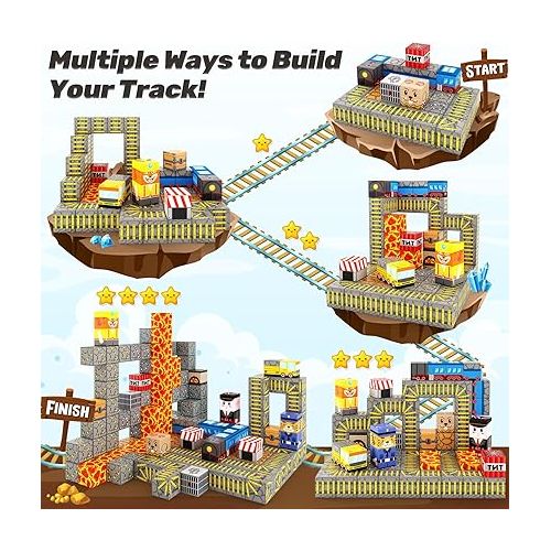  Magnetic Blocks - Build Mine Magnet World Mine Train Track Set, Magnetic Building Blocks Toddler Toys STEM Sensory Outdoor Toys for 3+ Year Old Boys & Girls, Kids Toys for Ages 4-6 6-8 5-7