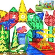 Dinosaur Toys Magnetic Tiles Building Blocks Kids Toys - Dinosaur World STEM Magnet Toys for Toddlers Creative Construction Play for 3+ Year Old Boys Girls Ideal Preschool Learning Sensory Toys