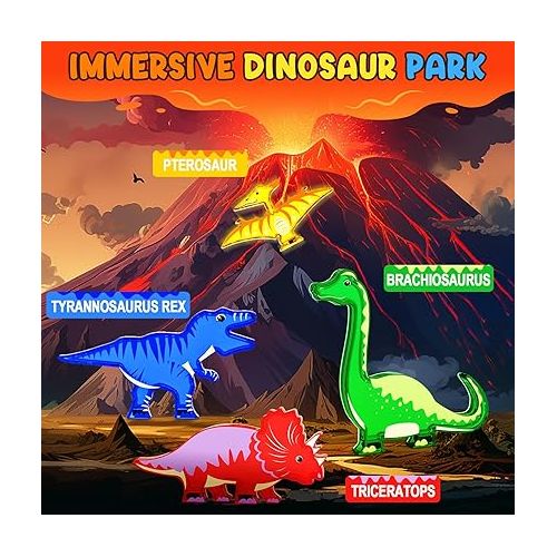  Dinosaur Toys Magnetic Tiles - Magnet Building Blocks for Toddler Kids Toys STEM Sensory Outdoor Toys for 3+ Year Old Boys and Girls, Dinosaur World Creative Games Kids Toys