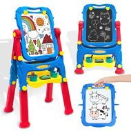 [아마존베스트]Coodoo Kids Easel Toddler Toys Dry Erase Board and Chalkboard Double Sides Height Adjustable Drawing Board with Extra Accessories for 3-5 Year Old Boys and Girls