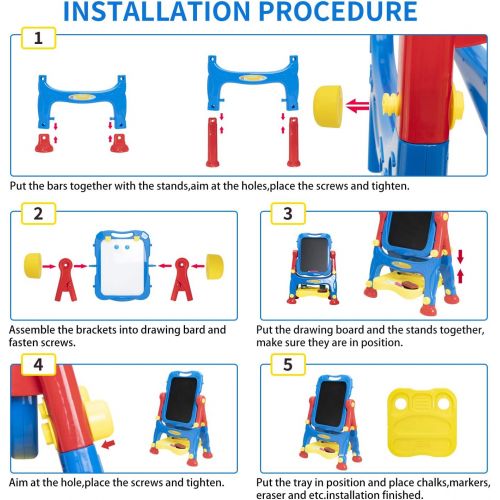  [아마존베스트]Coodoo Kids Easel Toddler Toys Dry Erase Board and Chalkboard Double Sides Height Adjustable Drawing Board with Extra Accessories for 3-5 Year Old Boys and Girls
