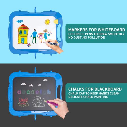  [아마존베스트]Coodoo Kids Easel Toddler Toys Dry Erase Board and Chalkboard Double Sides Height Adjustable Drawing Board with Extra Accessories for 3-5 Year Old Boys and Girls
