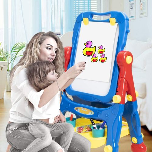  [아마존베스트]Coodoo Kids Easel Toddler Toys Dry Erase Board and Chalkboard Double Sides Height Adjustable Drawing Board with Extra Accessories for 3-5 Year Old Boys and Girls