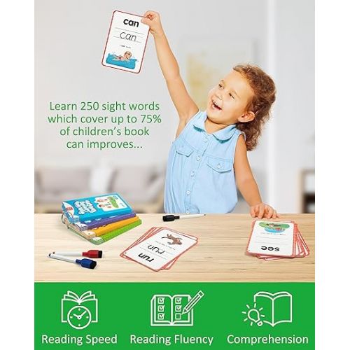  Coogam Sight Words Kids Learning Flash Cards, 250 Dolch Word Game Reading Vocabulary Card Montessori Toy for Kindergarten Preschool 3 4 5 Years Old Toddlers