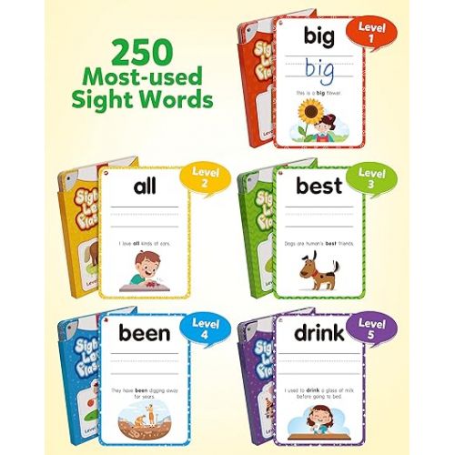  Coogam Sight Words Kids Learning Flash Cards, 250 Dolch Word Game Reading Vocabulary Card Montessori Toy for Kindergarten Preschool 3 4 5 Years Old Toddlers