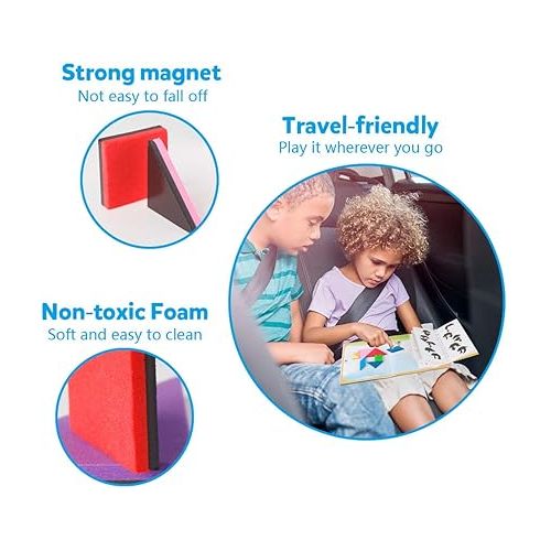  Coogam Travel Tangram Puzzle - Magnetic Pattern Block Book Road Trip Game Jigsaw Shapes Dissection STEM Games with Solution for Kid Adult Challenge - IQ Educational Toy Gift Brain Teasers 360 Patterns