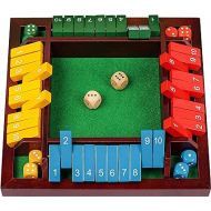 Coogam Shut The Box Dice Game Wooden Board Math Number Game Family Pub Bar 1-4 Players with 10 Colored Dice for Adults Kids 3 4 5