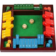 Coogam Shut The Box Dice Game Wooden Board Math Number Game Family Pub Bar 1-4 Players with 10 Colored Dice for Adults Kids 3 4 5