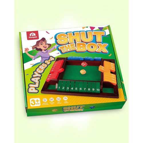  Coogam Shut The Box Dice Game Wooden Board Math Number Game Family Pub Bar 1-4 Players with 10 Colored Dice for Adults Kids 3 4 5