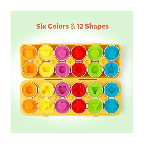  Coogam Matching Eggs 12 pcs Set Color & Shape Recoginition Sorter Puzzle for Easter Travel Bingo Game Early Learning Educational Fine Motor Skill Montessori Gift for Year Old Kids