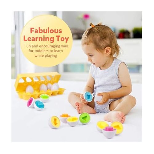  Coogam Matching Eggs 12 pcs Set Color & Shape Recoginition Sorter Puzzle for Toddlers Easter Travel Game Early Learning Educational Fine Motor Skill Montessori Gift for Year Old Kids