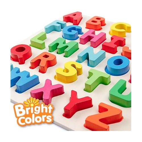  Coogam Wooden Alphabet Puzzle - ABC Letters Sorting Board Blocks Montessori Matching Game Jigsaw Educational Early Learning Toy Gift for Preschool Year Old Kids