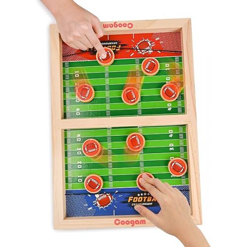  Coogam Fast Sling Puck Game, Wooden Sling Football Shot Board Game Large Table Interaction Speed Track Toy for Party Home Family Parents-Child Boys Girls Adult