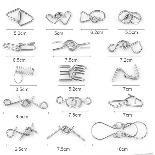  [아마존베스트]Coogam Metal Wire Puzzle Set of 16 with Pouch,Brain Teaser IQ Test Disentanglemen Iron Link Unlock Interlock Game Chinese Ring Magic Trick Toy for Party Favor Kids Adults Challenge