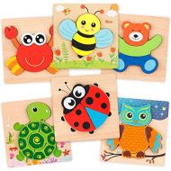 [아마존베스트]Coogam Wooden Jigsaw Puzzle Set, 6 Pack Animal Shape Color Montessori Toy, Fine Motor Skill Early Learning Preschool Educational Gift Game for 2 3 4 5 Years Old Kid Toddler