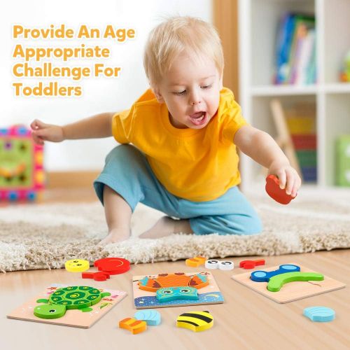  [아마존베스트]Coogam Wooden Jigsaw Puzzle Set, 6 Pack Animal Shape Color Montessori Toy, Fine Motor Skill Early Learning Preschool Educational Gift Game for 2 3 4 5 Years Old Kid Toddler