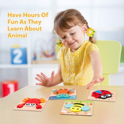  [아마존베스트]Coogam Wooden Jigsaw Puzzle Set, 6 Pack Animal Shape Color Montessori Toy, Fine Motor Skill Early Learning Preschool Educational Gift Game for 2 3 4 5 Years Old Kid Toddler