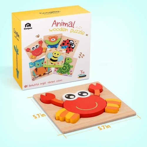  [아마존베스트]Coogam Wooden Jigsaw Puzzle Set, 6 Pack Animal Shape Color Montessori Toy, Fine Motor Skill Early Learning Preschool Educational Gift Game for 2 3 4 5 Years Old Kid Toddler