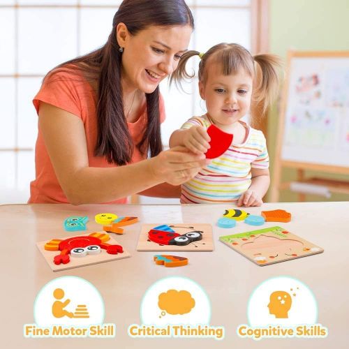  [아마존베스트]Coogam Wooden Jigsaw Puzzle Set, 6 Pack Animal Shape Color Montessori Toy, Fine Motor Skill Early Learning Preschool Educational Gift Game for 2 3 4 5 Years Old Kid Toddler