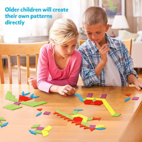  [아마존베스트]Coogam 130 Pcs Wooden Pattern Blocks Set Geometric Manipulative Shape Puzzle  Graphical Early Educational Montessori Tangram Toys Brain Teasers STEM Gift for Kids with 24 Pcs Desi