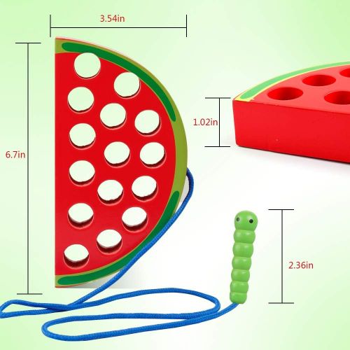  [아마존베스트]Coogam Wooden Lacing Watermelon Threading Toys Wood Block Puzzle Travel Game Early Learning Fine Motor Skills Montessori Educational Gift for 1 2 3 Years Old Toddlers Baby Kids