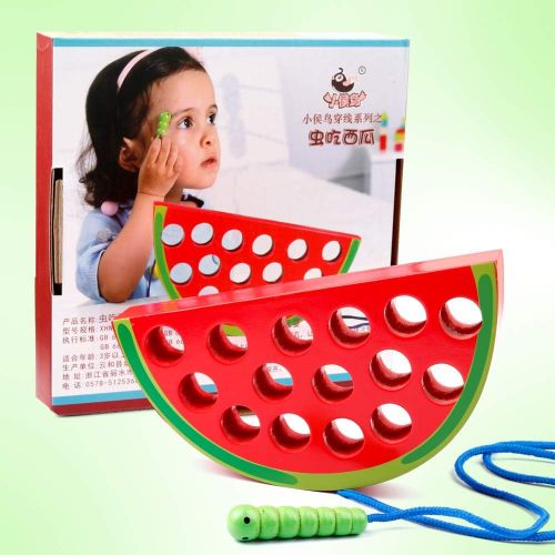  [아마존베스트]Coogam Wooden Lacing Watermelon Threading Toys Wood Block Puzzle Travel Game Early Learning Fine Motor Skills Montessori Educational Gift for 1 2 3 Years Old Toddlers Baby Kids