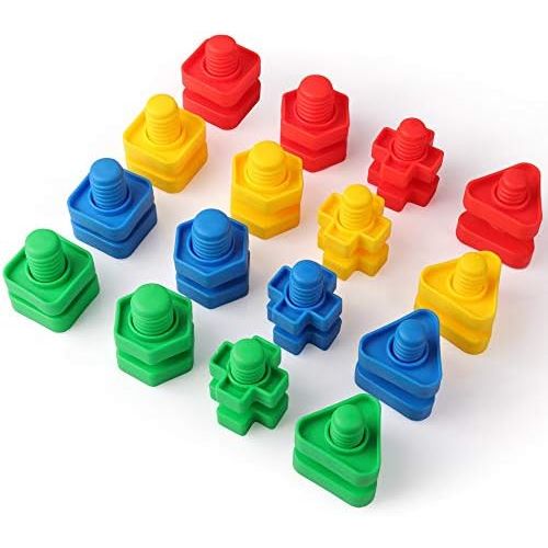  [아마존베스트]Coogam 32 PCS Jumbo Nuts and Bolts Set Shapes and Colors Matching Toys Occupational Therapy Tools Screw Nut Toy Sorting Building Construction Fine Motor Skills for 1 2 3 Year Old T