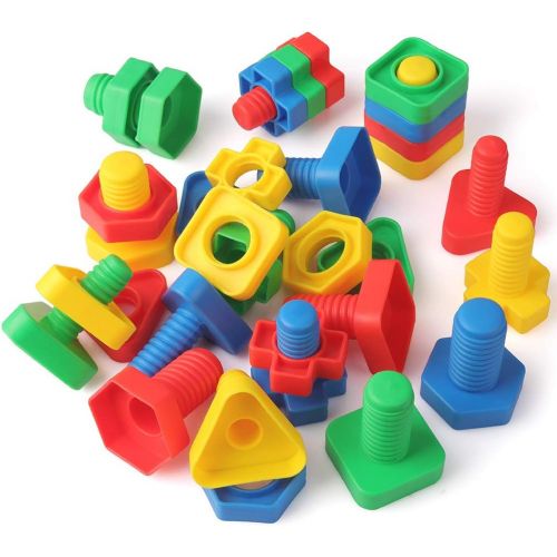  [아마존베스트]Coogam 32 PCS Jumbo Nuts and Bolts Set Shapes and Colors Matching Toys Occupational Therapy Tools Screw Nut Toy Sorting Building Construction Fine Motor Skills for 1 2 3 Year Old T