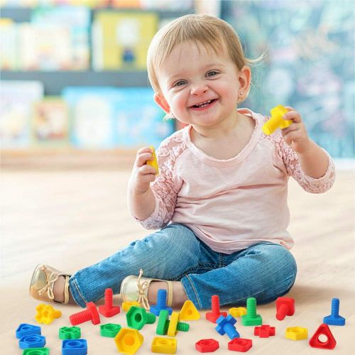  [아마존베스트]Coogam 32 PCS Jumbo Nuts and Bolts Set Shapes and Colors Matching Toys Occupational Therapy Tools Screw Nut Toy Sorting Building Construction Fine Motor Skills for 1 2 3 Year Old T