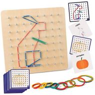 [아마존베스트]Coogam Wooden Geoboard Mathematical Manipulative Material Array Block Geo Board  Graphical Educational Toys with 24Pcs Pattern Cards and Rubber Bands Shape STEM Puzzle Matrix 8x8