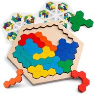 [아마존베스트]Coogam Wooden Hexagon Puzzle for Kid Adults - Shape Block Tangram Brain Teaser Toy Geometry Logic IQ Game STEM Montessori Educational Gift for All Ages Challenge