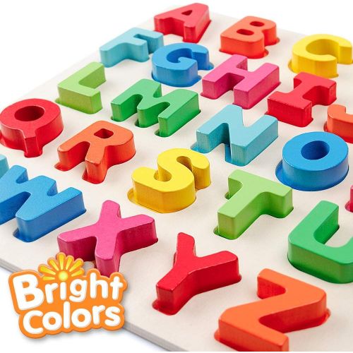  [아마존베스트]Coogam Wooden Alphabet Puzzle  Letters Peg Board Sorting ABC Blocks Matching Game Montessori Jigsaw Early Learning Educational Toy Gift for 1 2 3 Year Old Toddler Baby Kids