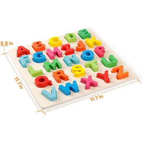  [아마존베스트]Coogam Wooden Alphabet Puzzle  Letters Peg Board Sorting ABC Blocks Matching Game Montessori Jigsaw Early Learning Educational Toy Gift for 1 2 3 Year Old Toddler Baby Kids