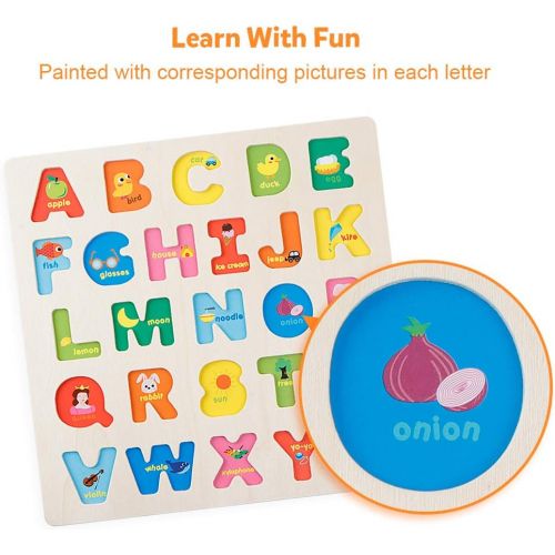  [아마존베스트]Coogam Wooden Alphabet Puzzle  Letters Peg Board Sorting ABC Blocks Matching Game Montessori Jigsaw Early Learning Educational Toy Gift for 1 2 3 Year Old Toddler Baby Kids