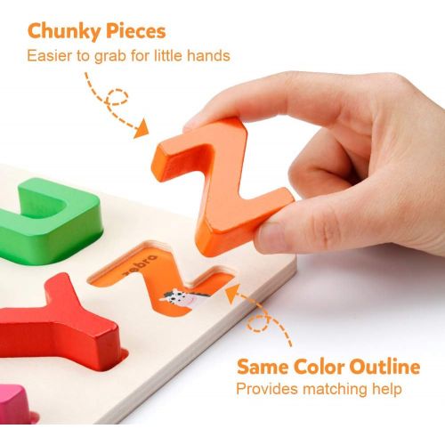  [아마존베스트]Coogam Wooden Alphabet Puzzle  Letters Peg Board Sorting ABC Blocks Matching Game Montessori Jigsaw Early Learning Educational Toy Gift for 1 2 3 Year Old Toddler Baby Kids