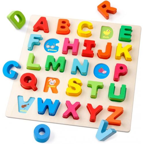  [아마존베스트]Coogam Wooden Alphabet Puzzle  Letters Peg Board Sorting ABC Blocks Matching Game Montessori Jigsaw Early Learning Educational Toy Gift for 1 2 3 Year Old Toddler Baby Kids