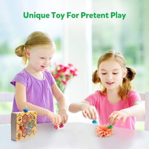  [아마존베스트]Coogam Toddler Fine Motor Skill Toy, Clamp Bee to Hive Matching Game, Montessori Wooden Color Sorting Puzzle, Early Learning Preschool Educational Gift Toy for 2 3 4 Years Old Kids