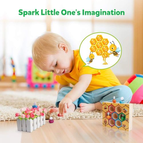  [아마존베스트]Coogam Toddler Fine Motor Skill Toy, Clamp Bee to Hive Matching Game, Montessori Wooden Color Sorting Puzzle, Early Learning Preschool Educational Gift Toy for 2 3 4 Years Old Kids