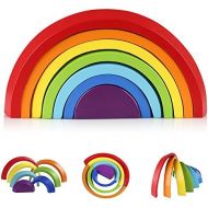 [아마존베스트]Coogam Wooden Rainbow Stacker Nesting Puzzle Blocks - Tunnel Stacking Game Building Creative Color Shape Matching Jigsaw Learning Toy Set Board Early Development Gift for Kids Boy