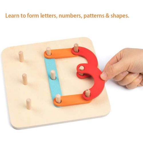  [아마존베스트]Coogam Wooden Letter Number Construction Puzzle Educational Stacking Blocks Toy Set Shape Color Sorter Pegboard Activity Board Sort Game for Kids Toddler Gift Preschool Learning ST