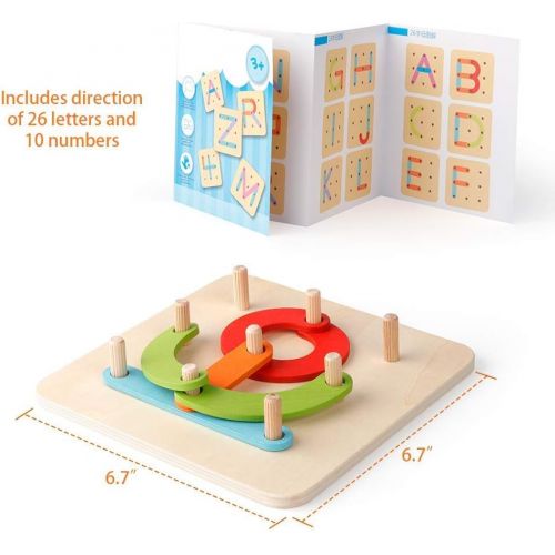  [아마존베스트]Coogam Wooden Letter Number Construction Puzzle Educational Stacking Blocks Toy Set Shape Color Sorter Pegboard Activity Board Sort Game for Kids Toddler Gift Preschool Learning ST