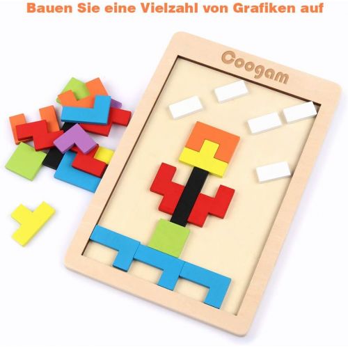  [아마존베스트]Coogam Wooden Tetris Puzzle Brain Teasers Toy Tangram Jigsaw Intelligence Colorful 3D Russian Blocks Game STEM Montessori Educational Gift for Baby Kids (40 Pcs)