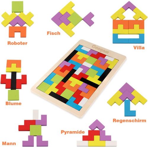  [아마존베스트]Coogam Wooden Tetris Puzzle Brain Teasers Toy Tangram Jigsaw Intelligence Colorful 3D Russian Blocks Game STEM Montessori Educational Gift for Baby Kids (40 Pcs)