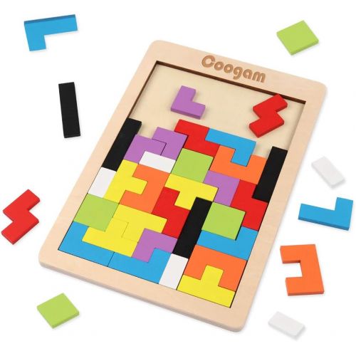  [아마존베스트]Coogam Wooden Tetris Puzzle Brain Teasers Toy Tangram Jigsaw Intelligence Colorful 3D Russian Blocks Game STEM Montessori Educational Gift for Baby Kids (40 Pcs)