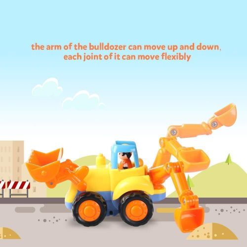  [아마존베스트]Coogam 4 Pack Friction Powered Cars Construction Vehicles Toy Set Cartoon Push and Go Car Tractor, Bulldozer, Cement Mixer Truck, Dumper for Year Old Boy Girl Toddler Baby Kid Gift